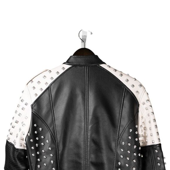 Zara Man Mens Jacket Small Black Faux Leather Studded Motorcycle Biker Bomber - Picture 8 of 11